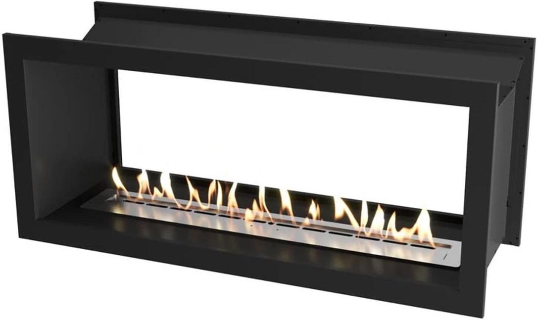 Dakota Wandkamin, 3-seitig, Schwarz, Stahl, breite Flamme, 3,5L Brenner, 3,3 kW