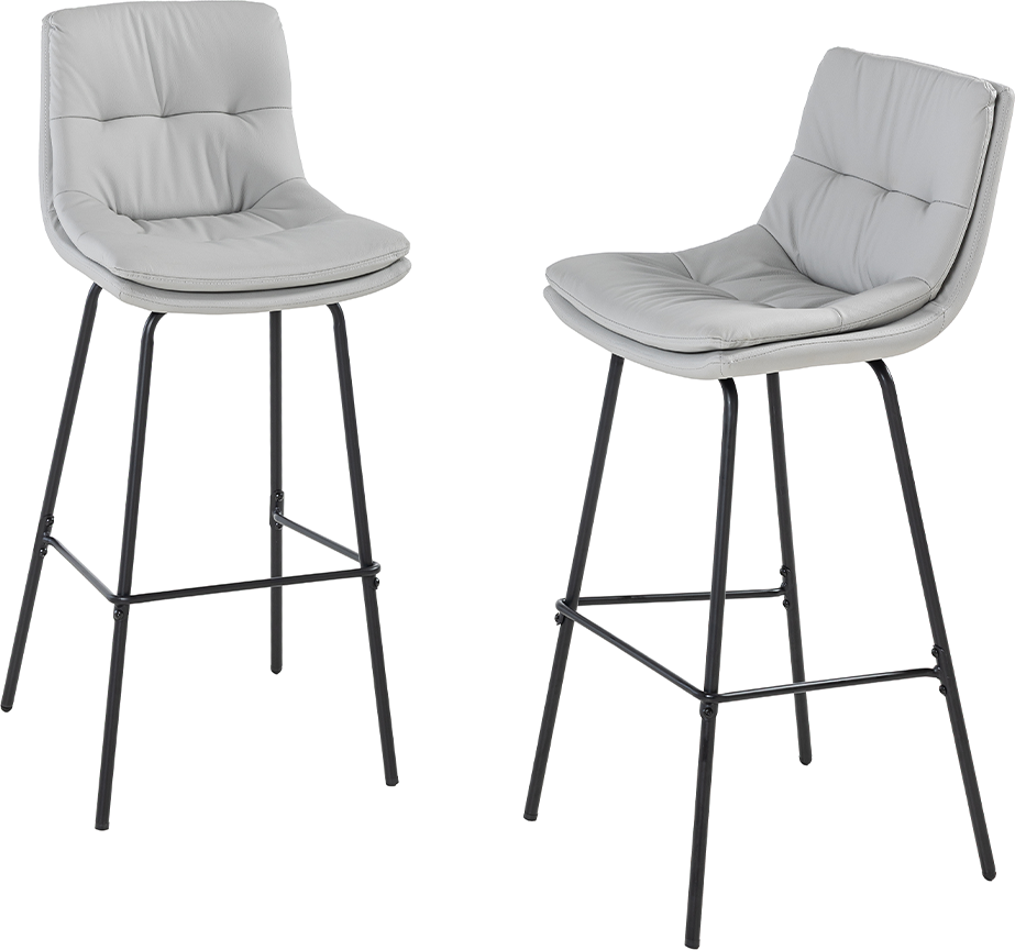 2er Set Barhocker/ Barstuhl mit gepolsterten Sitz und Rückenlehne, ca. 55 x 45 x 106,5 cm - Grau