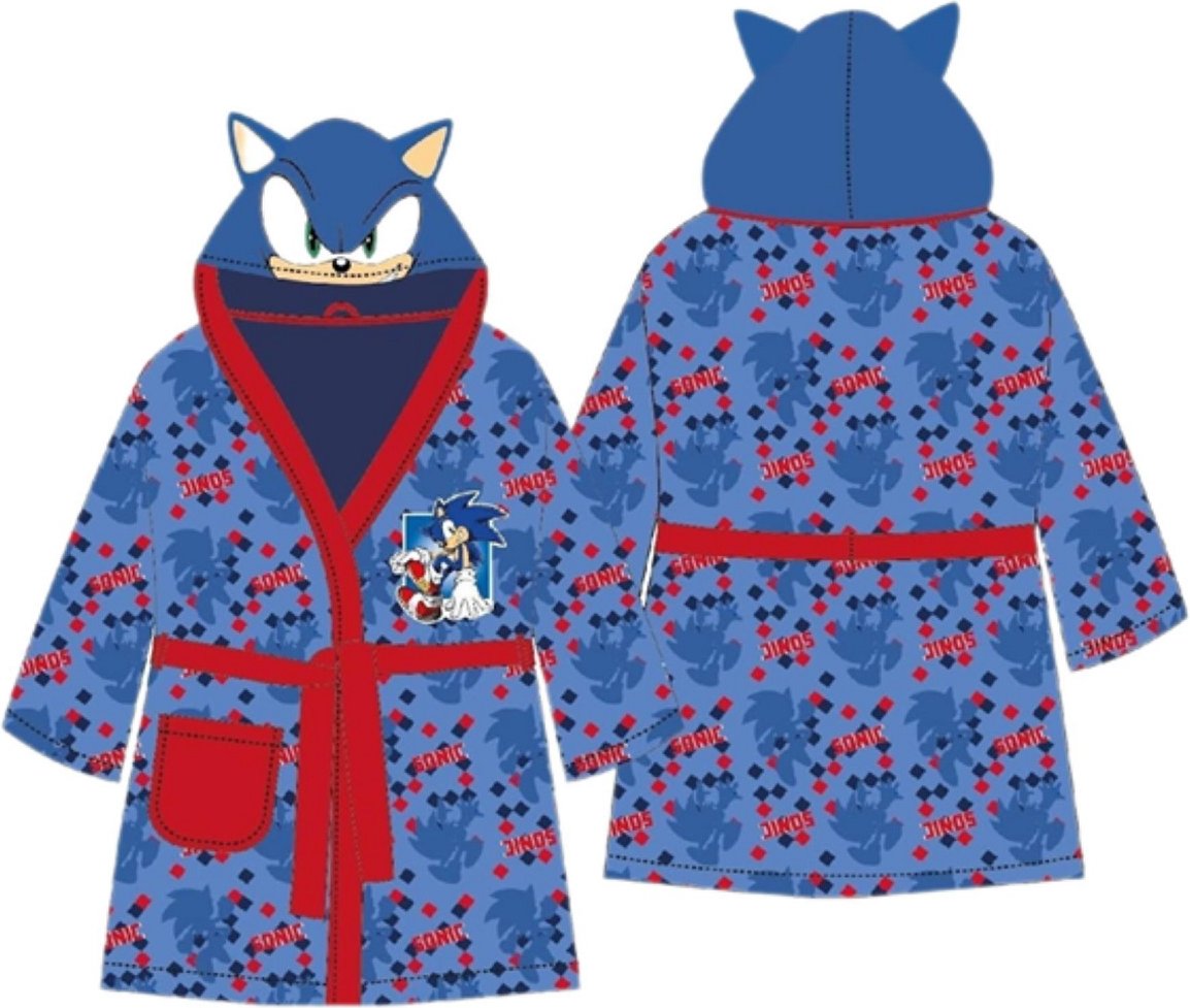 Sonic the Hedgehog Kinder Bademantel Blau 98/104 mit Kapuze & Gürtel