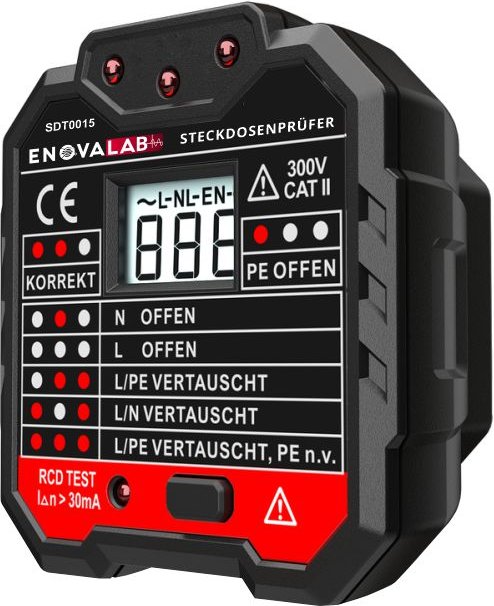 Thumbnail - Steckdosentester SDT0015 mit RCD-Prüfung und LCD