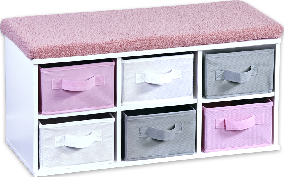 Kinder-Sitzbank mit Sitzkissen & Aufbewahrungsboxen, weiß