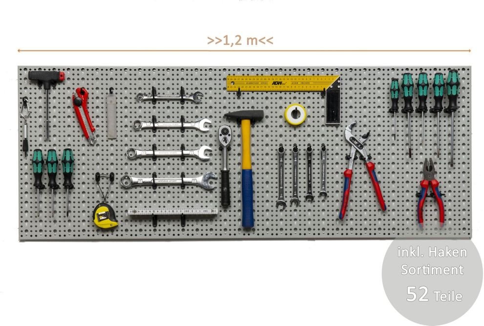 XXXL Lochwand mit Hakensortiment 52tlg. _Hellgrau _ 120 x 46 cm