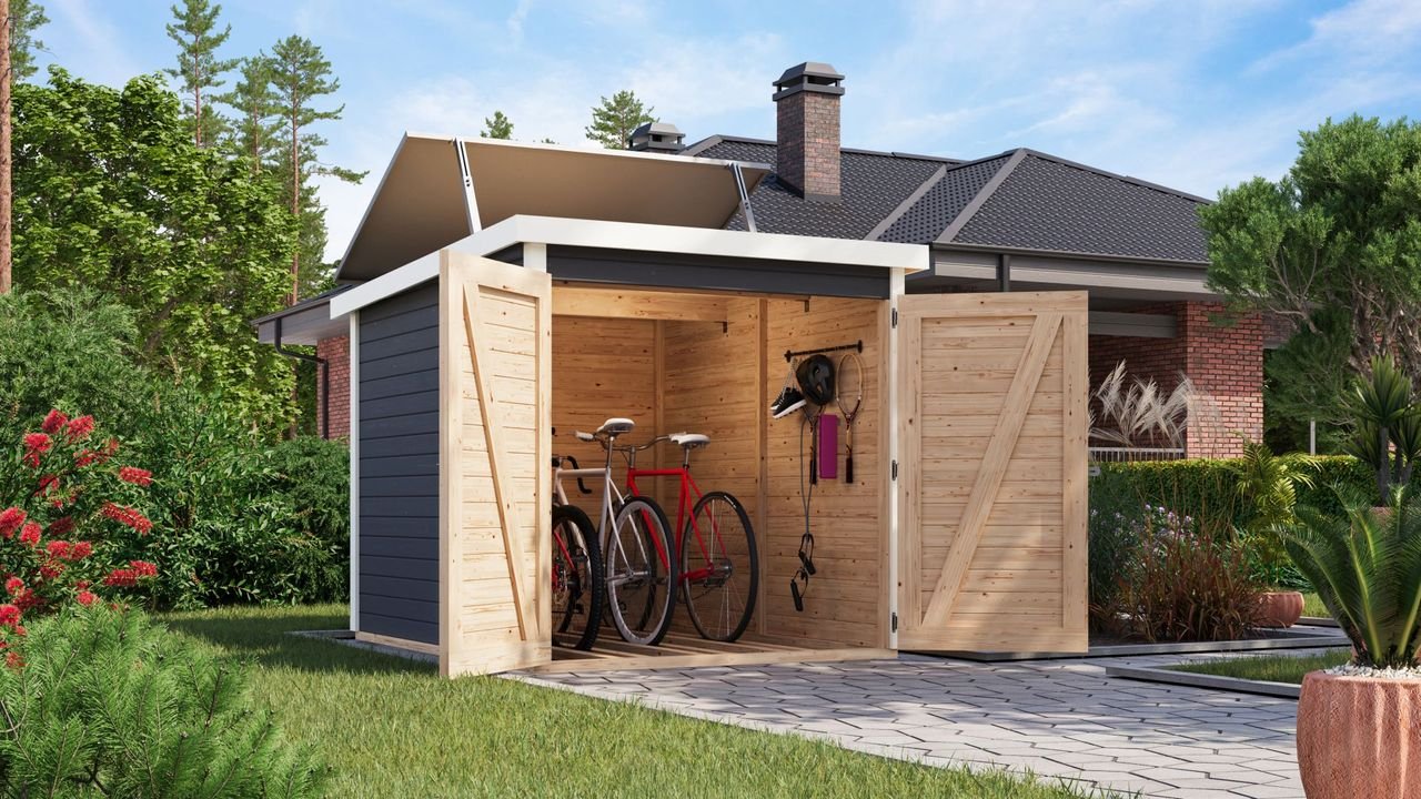 Fahrradgarage XL im mit Solaranlage Terragrau