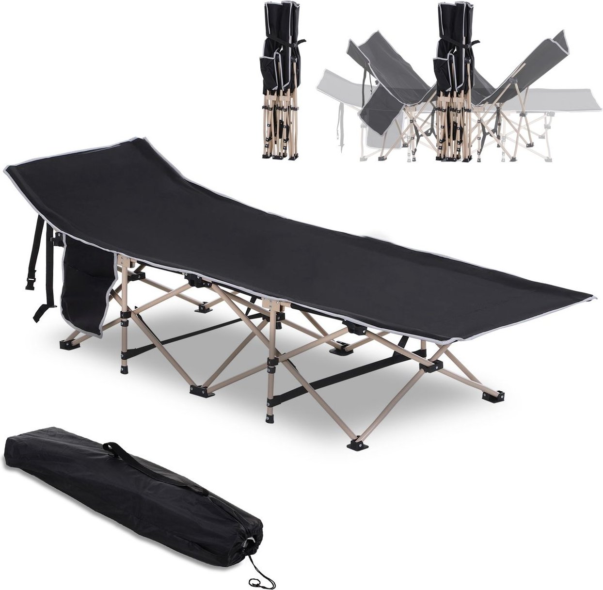 Thumbnail - Feldbett Campingbett Campingliege Faltbar Tragetasche Stahl Oxford Schwarz