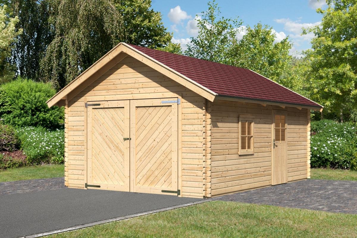 Thumbnail - Blockhausgarage 40 mm mit Tor inkl. Schindeln