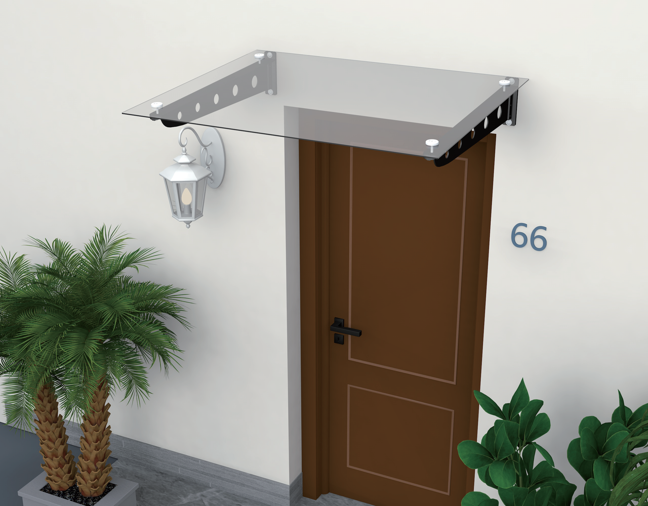 Vordach mit Polycarbonatplatte (8mm PC) ca. 140 x 90 cm - Transparent