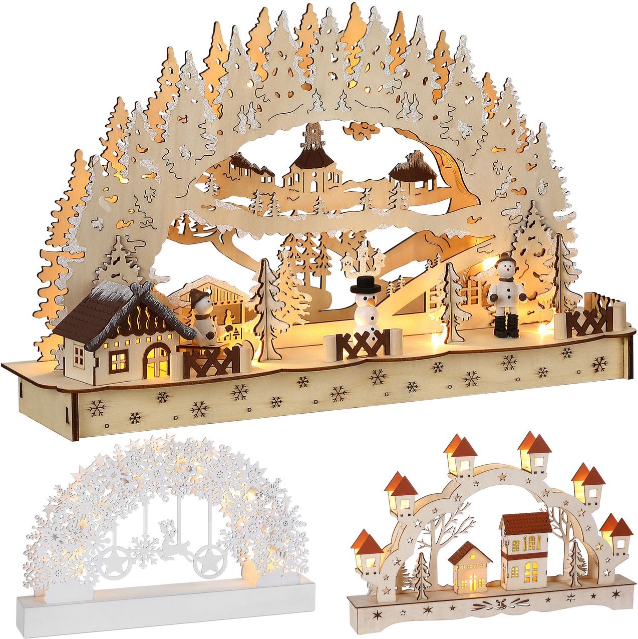 Schwibbogen Winterdorf Weihnachten hellbraun