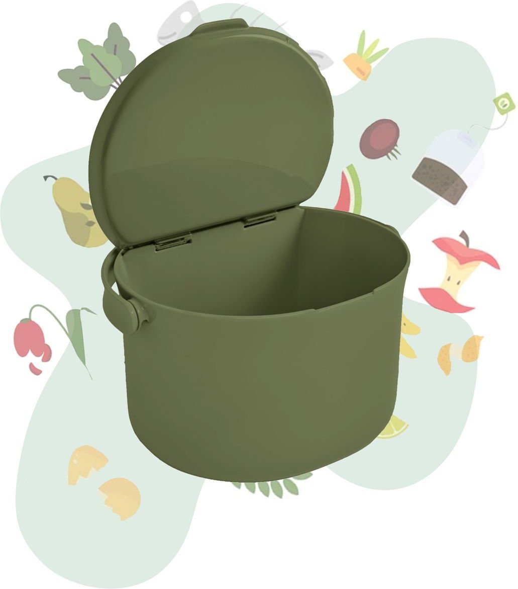 Behälter für Küchenabfälle, formschöner Komposteimer, olive