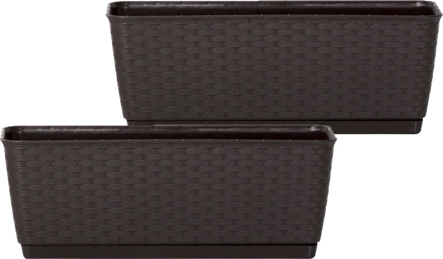 Pflanzkasten Komplettset in Rattanoptik, Dunkelbraun 2er Set