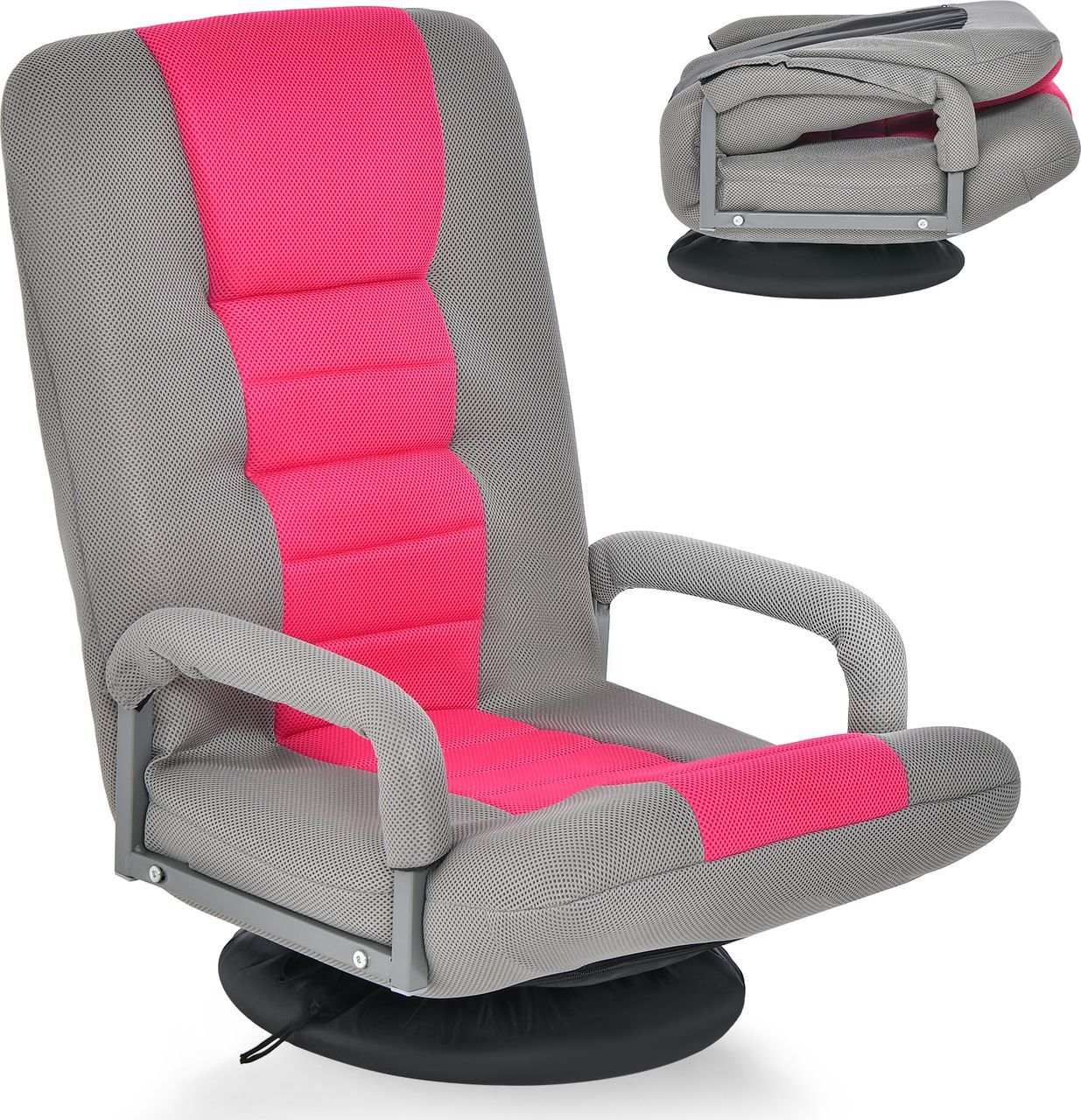 Bodenstuhl 360° drehbar, Bodensessel mit 6-Fach Verstellbarer Rückenlehne