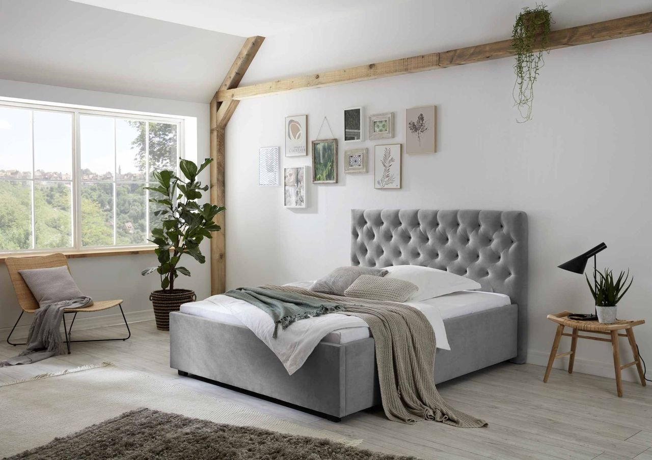 Polsterbett Miami, 140x200 cm, höhenverstellbar, Stoff grau
