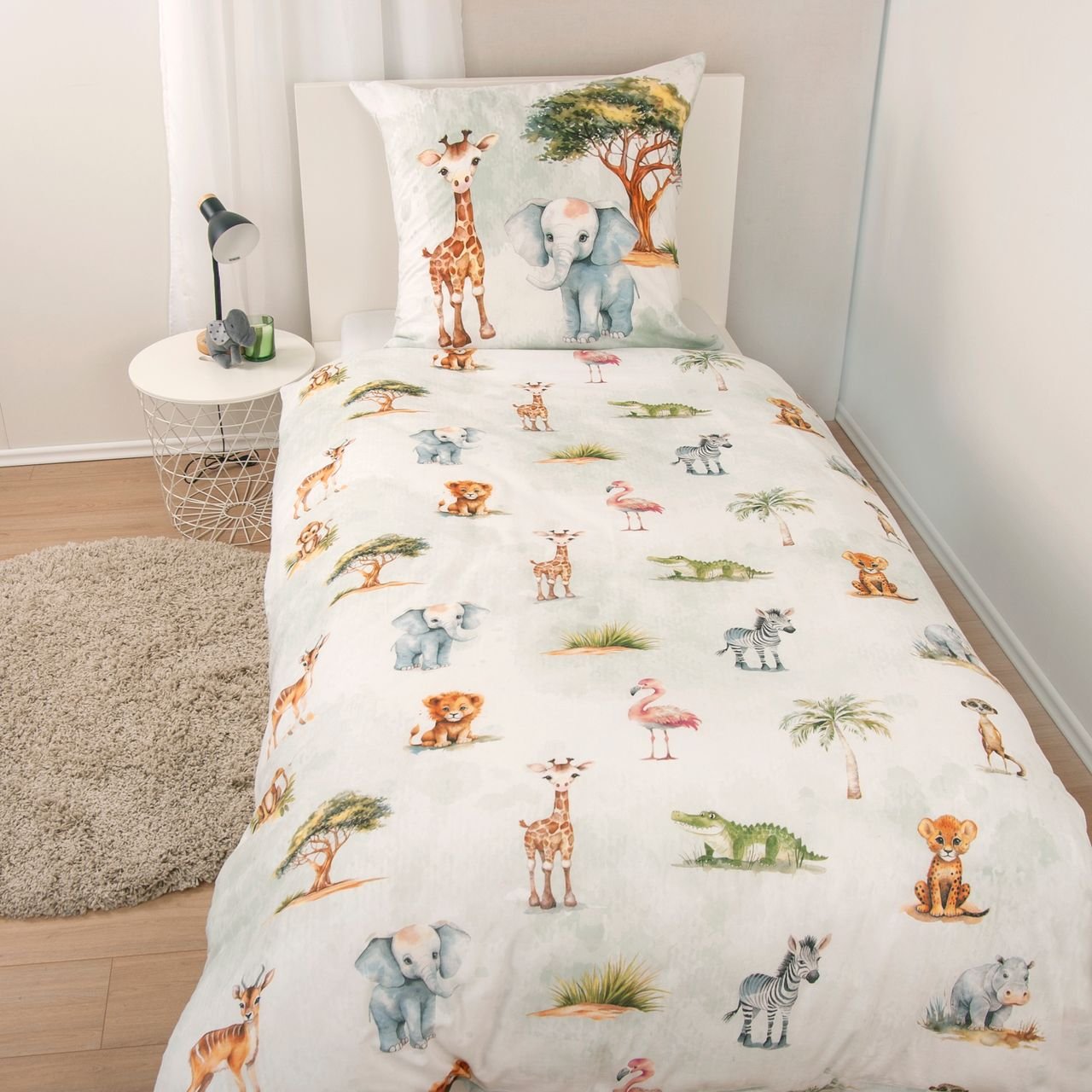 Safari Flanell-Bettwäsche Größe 80x80 + 135x200 cm