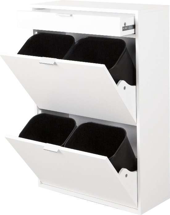 Mülleimerschrank mit Schublade & 4 Abfalleimern - ca. 62 x 25 x 90 cm - Weiß