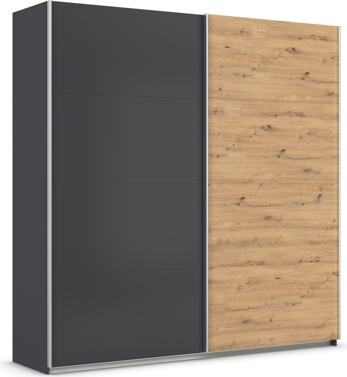 rauch Quadra Kleiderschrank 2-türig, Farbe Grau metallic/Eiche Artisan Breite 226 cm