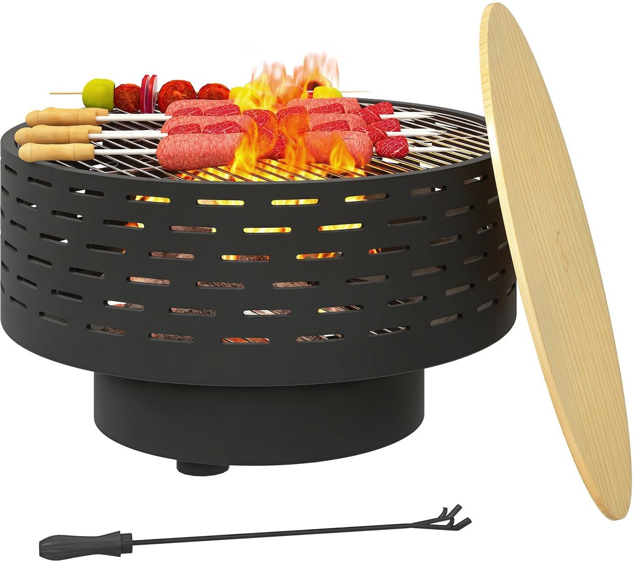 3-in-1 Feuerschale Ø60 x 39cm aus Edelstahl Feuerstelle mit Grillrost