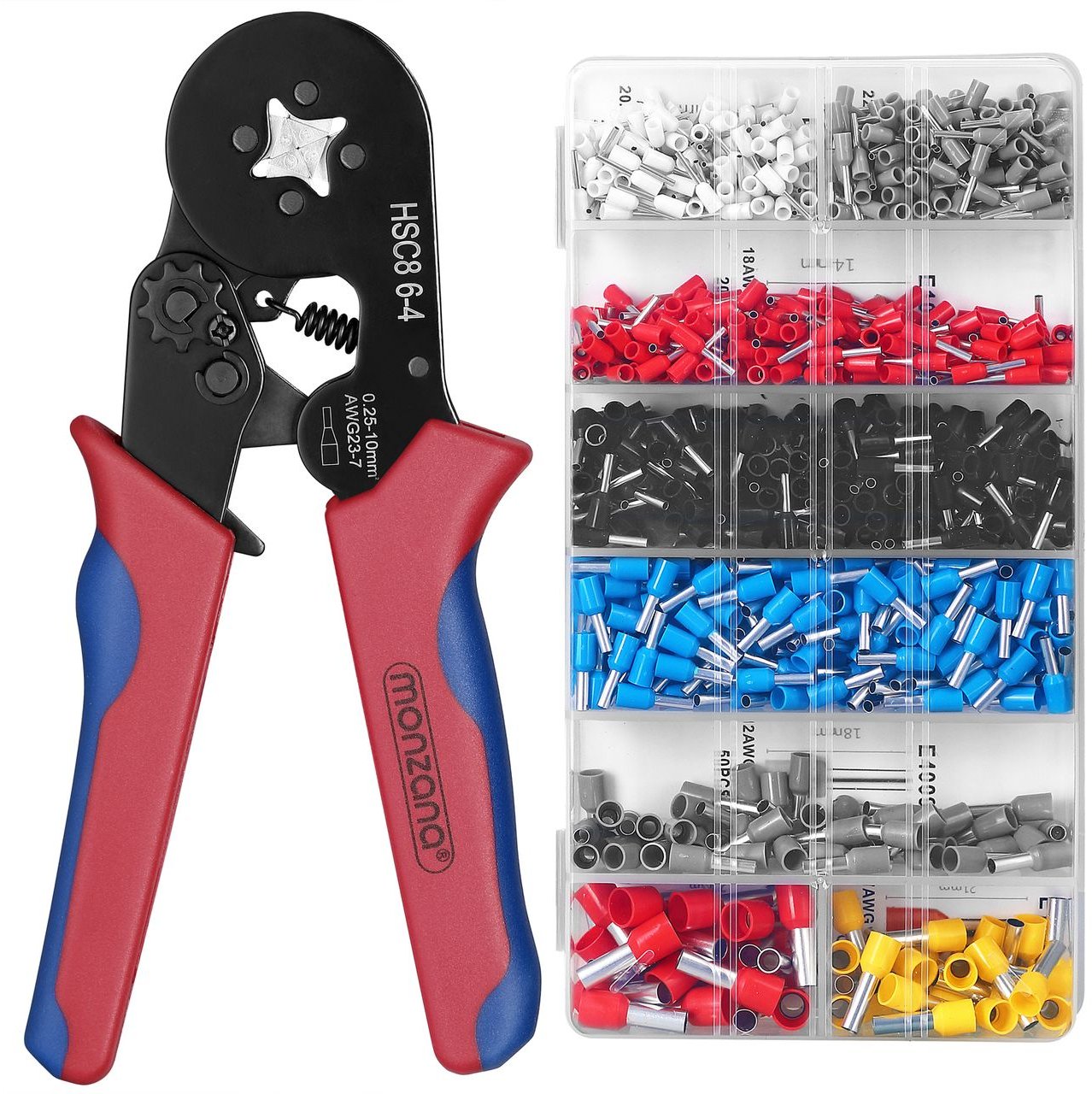 monzana Crimpzange mit 1200 Aderendhülsen 17,5 x 5,5cm mehrfarbig