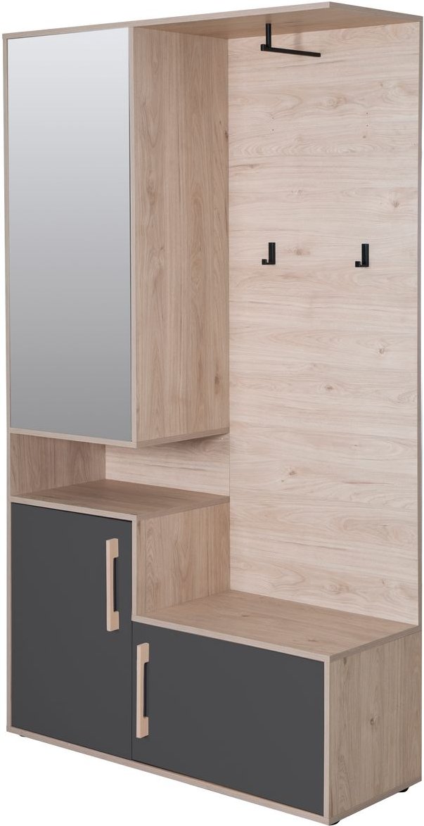 Kompaktgarderobe "Entry" mit Stauraum und Kleiderhaken, Basalt Grau mit Artisan Eiche
