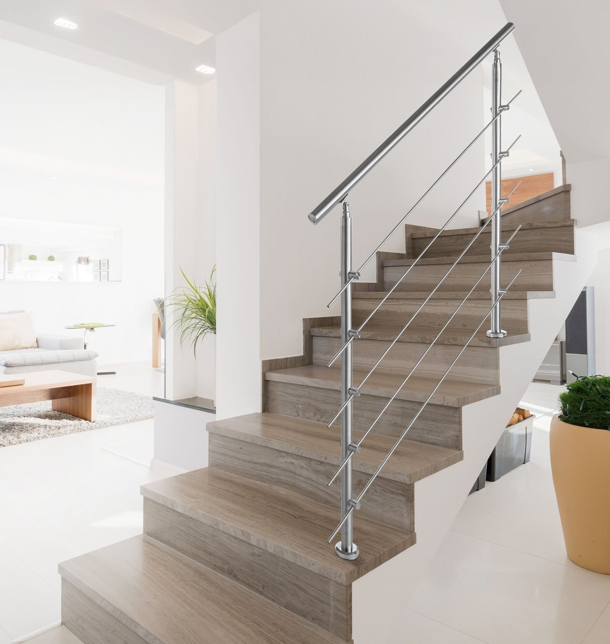 Treppengeländer Set - ca. 110 x 150 cm, Edelstahl inkl. 5 Querstäben und 2 Pfosten