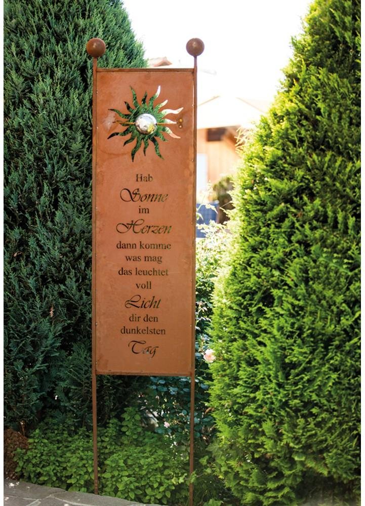Gartenstecker mit Sinnspruch "Hab Sonne im Herzen", ca. 190 x 43 x 9 cm – Edelrost