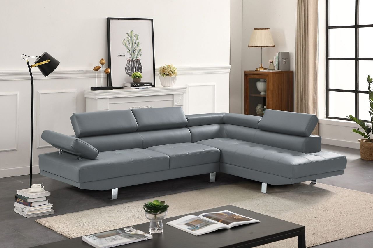 Ecksofa mit verstellbaren Kopf- und Arm-Funktionen - Grau