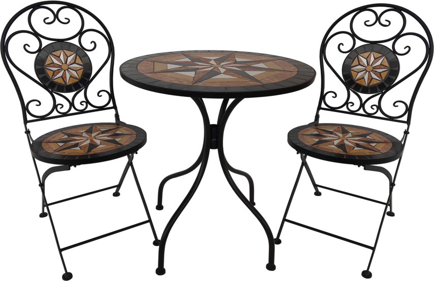 3.tlg Sitzgruppe Mosaik mit Tisch Ø 60 cm & 2 Stühlen STERN - Mehrfarbig