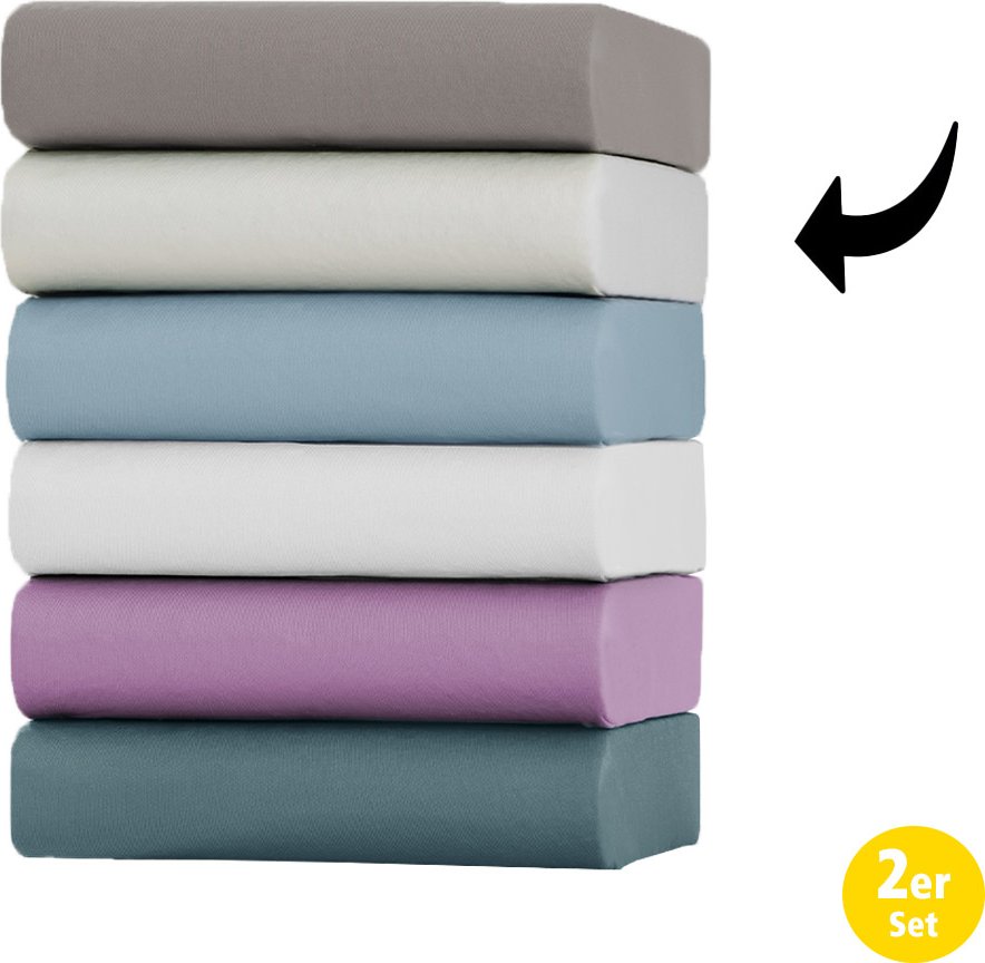 Thumbnail - Jersey Spannbetttuch - ca. 140 - 160 x 200 cm, Silber, 2er-Set