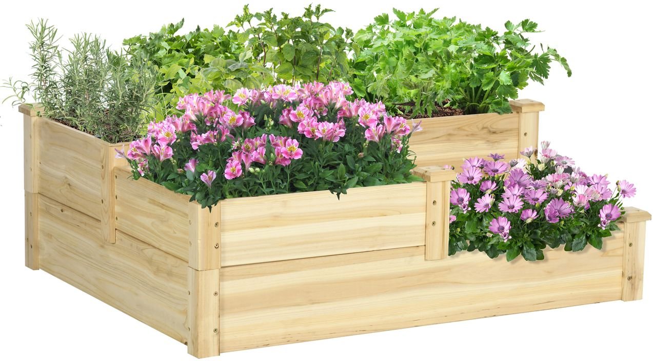 Hochbeet, 3-stufige Pflanzenbeet, Pflanzentreppe für Balkon Tanne