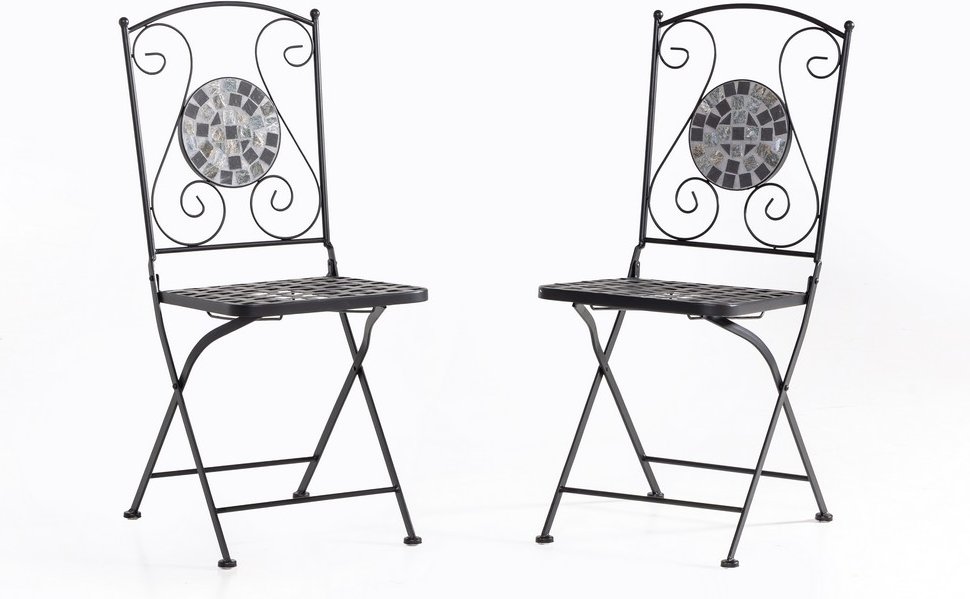 2er-Set Gartenstühle Mosaik GISMO klappbar Keramik, ca. 39 x 48 x 93 cm - Schwarz