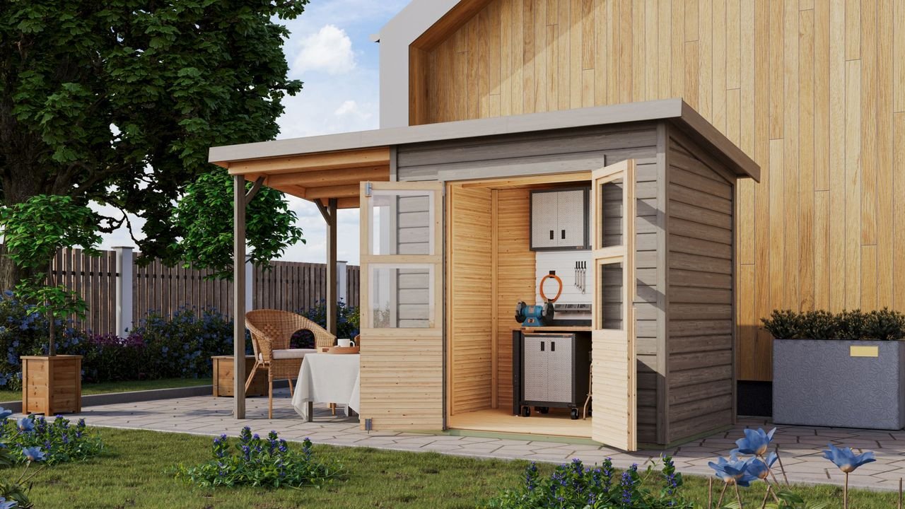Gartenhaus Stelle 3 mit Anbaudach