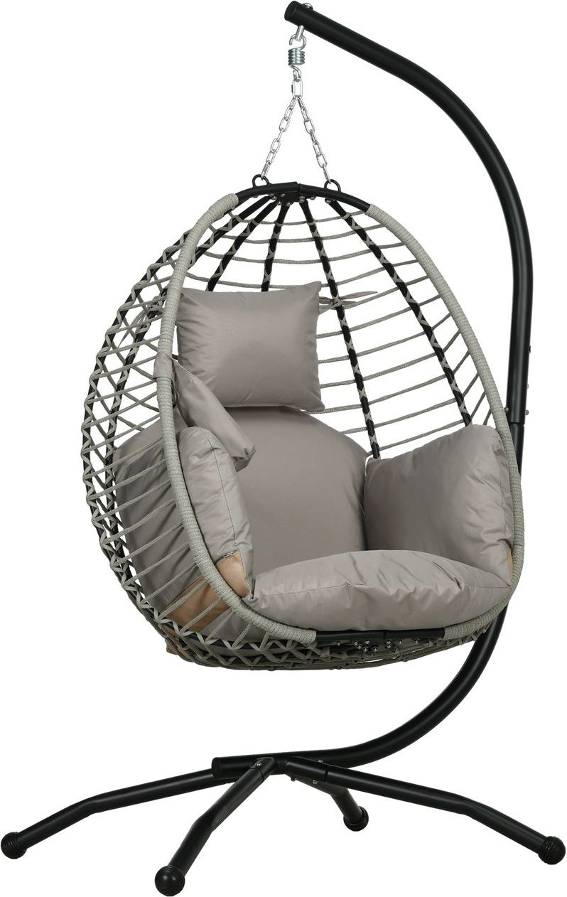 Outsunny Hängesessel, Hängeschaukel mit Becherhalter, Klappbarem Sitzkorb, Grau