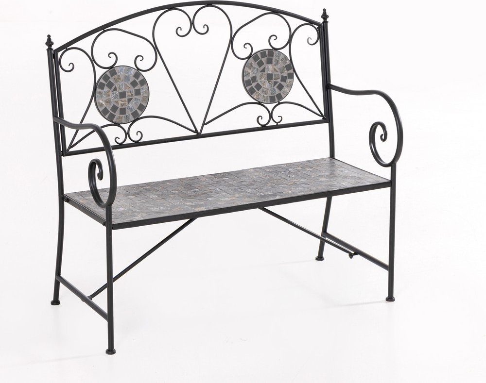 2-Sitzer Gartenbank Mosaik GISMO aus Metall, ca. 106 x 42 x 94 cm - Schwarz