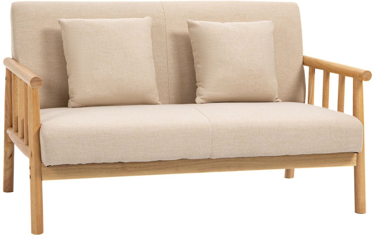 2 Sitzer Sofa, Couch mit 2 Lendenkissen Leinenoptik für klein Räume Beige