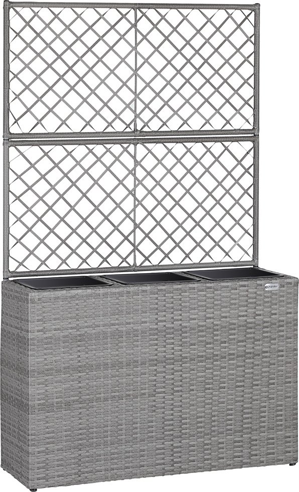 Casaria Polyrattan Blumenkasten mit Rankgitter Grau