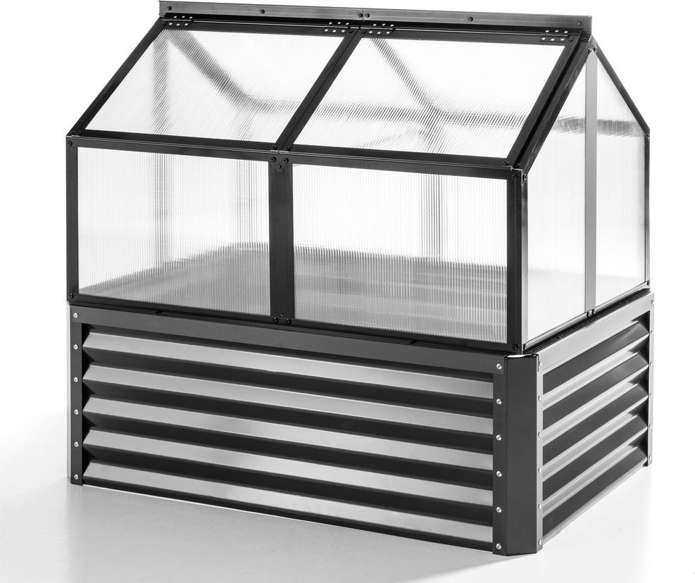 Garten-Hochbeet mit Dach-/ Frühbeet ca. 80 x 120 x 44 cm Anthrazit