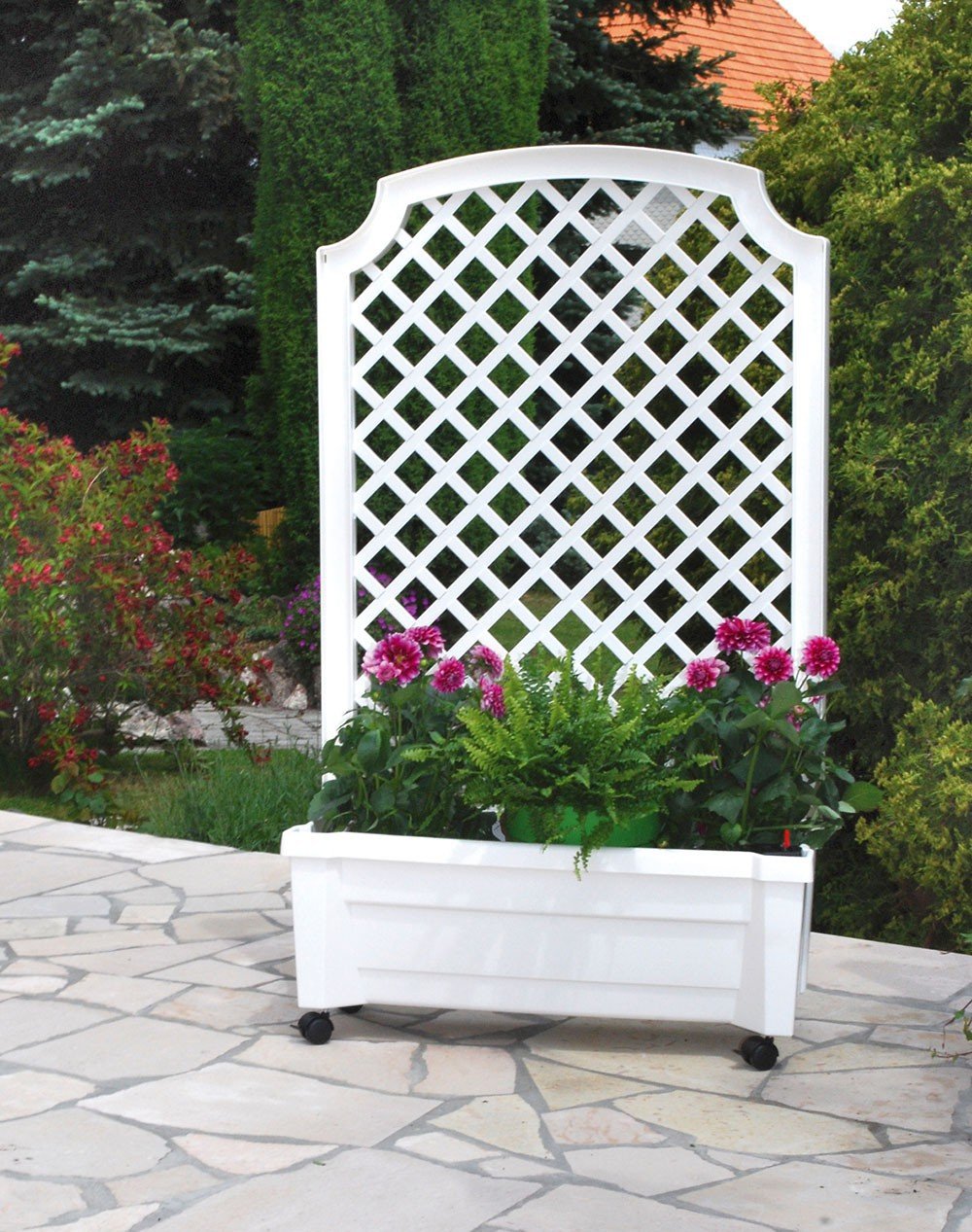 Thumbnail - KHW Calypso Pflanzkasten auf Rollen mit Bewässerungssystem + Spalier, weiß