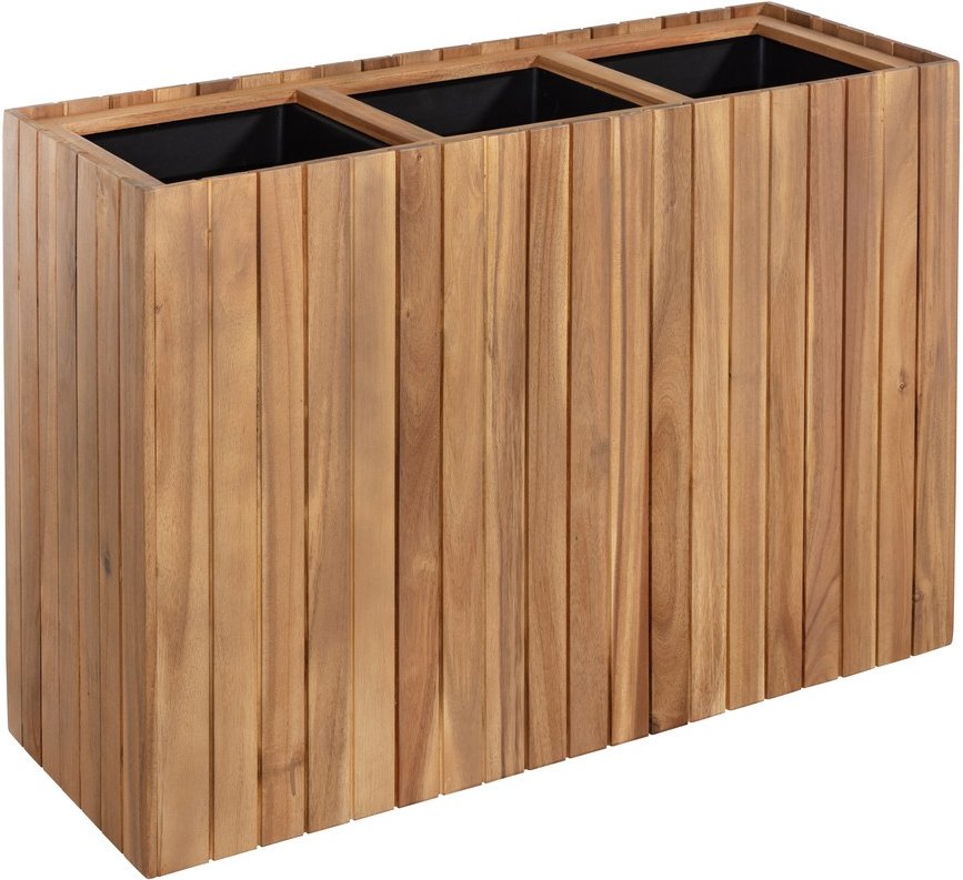 Pflanzkübel geölt aus Akazienholz für 3 Pflanzen, quadratisch, ca. 84 x 30 x 64 cm - Braun