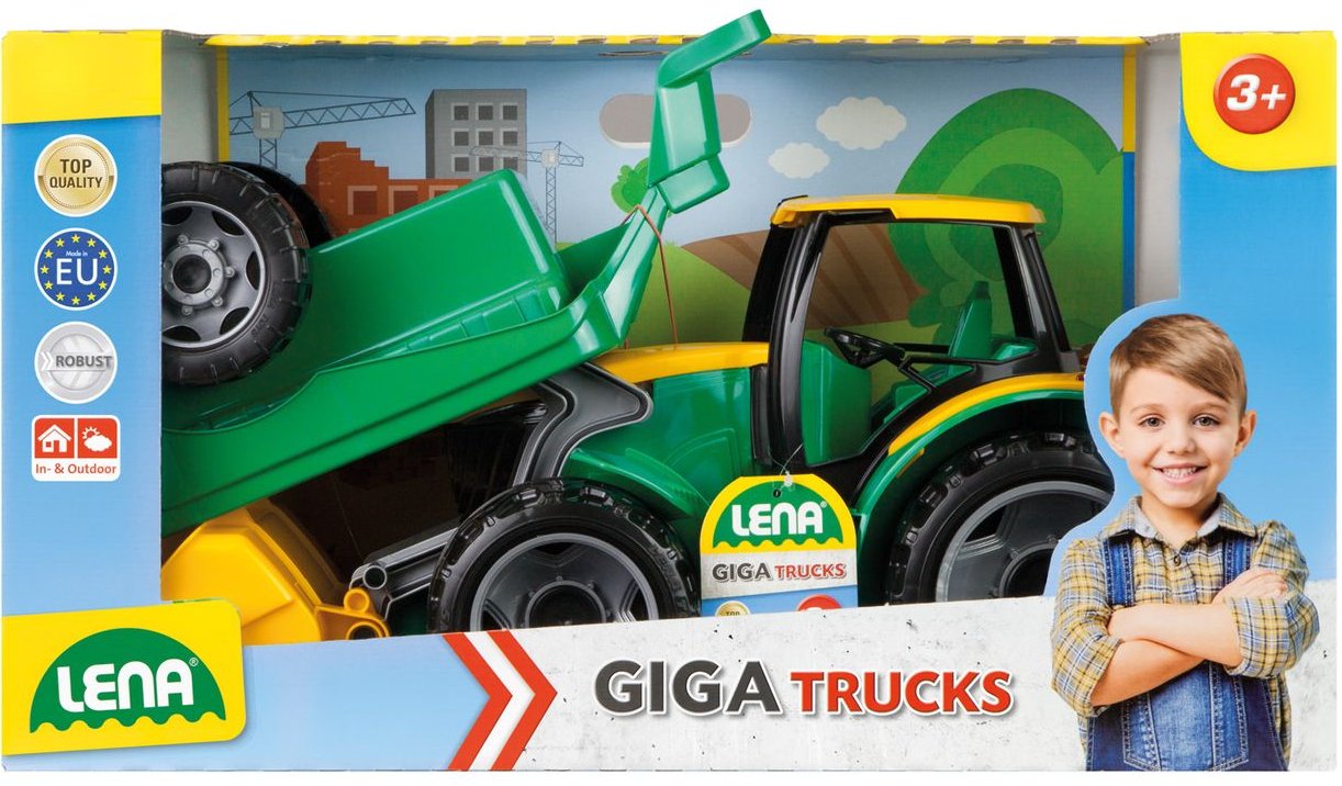 GIGA TRUCKS Traktor mit Schaufel und Anhänger, Schaukarton