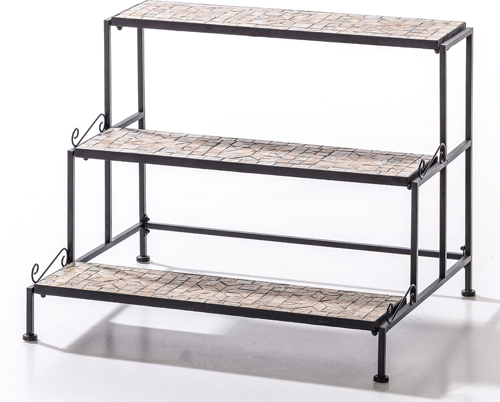 Mosaik Pflanzregal rechteckig aus Metall Pflanzenständer schwarz