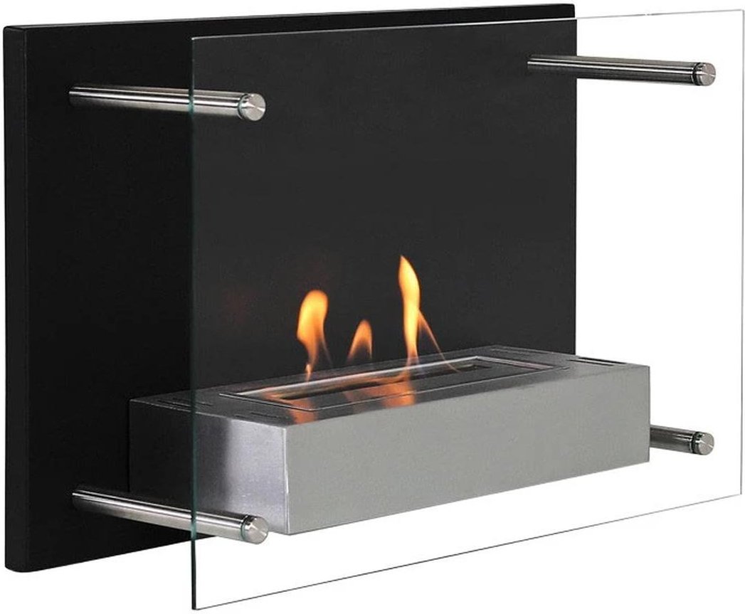 Nevada Bio-Wandkamin, schwarz, Glasfront, 6h Brenndauer, 2 kW, für gemütliche Abende