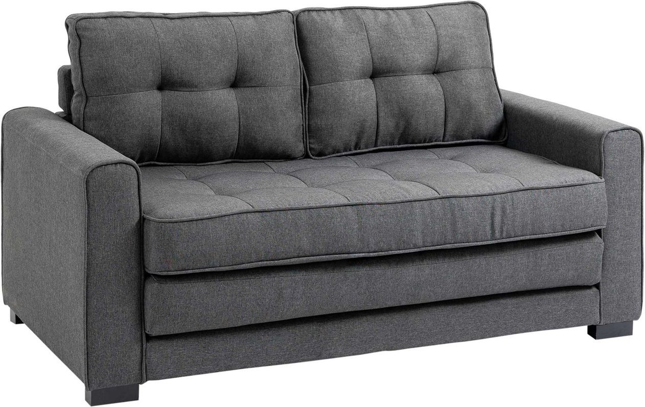 Schlafsofa Klappsofa 2-Sitzer Stoffsofa Leinen-Touch Gummiholz Grau
