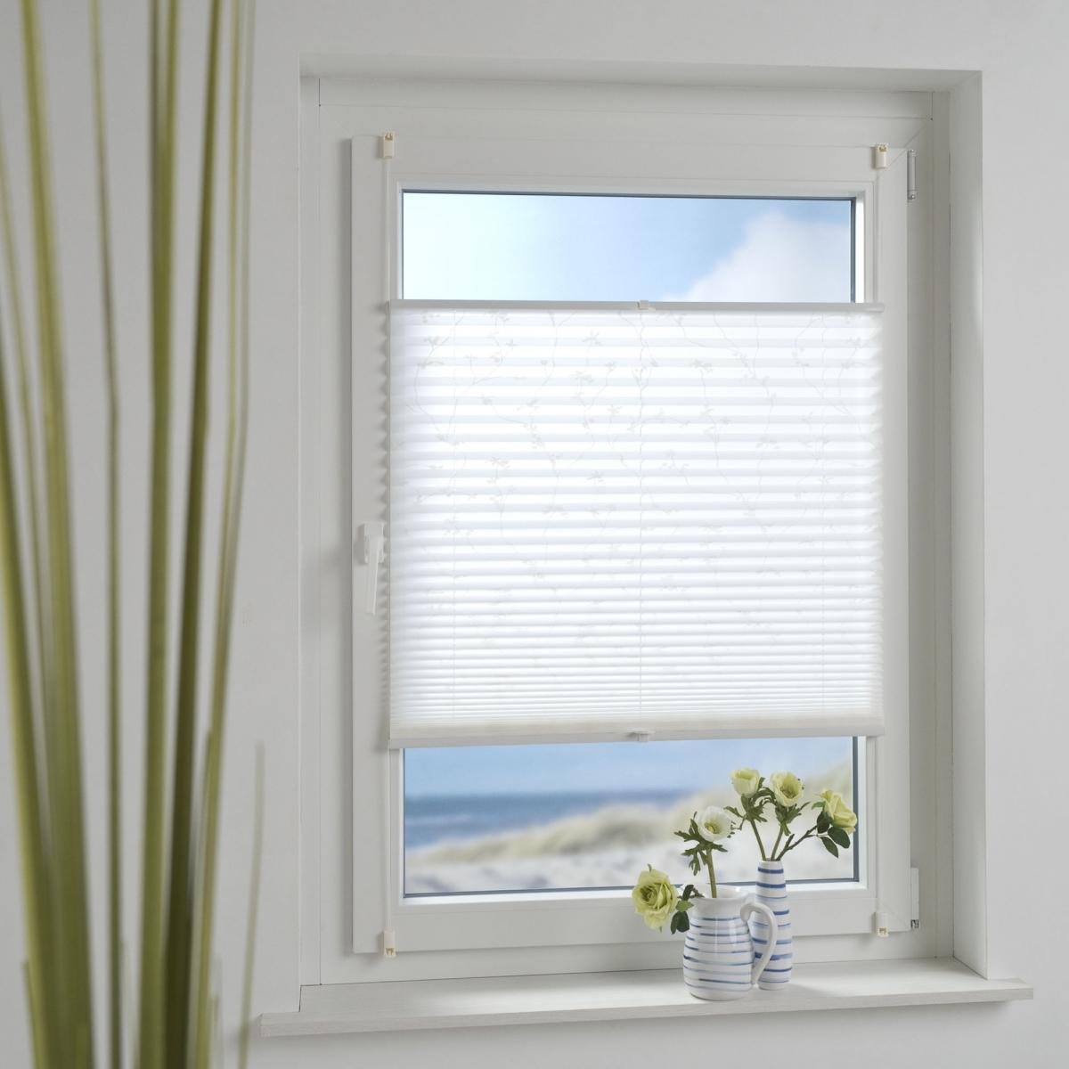 Klemmfix Plissee 60 x 130 cm Ranke weiß