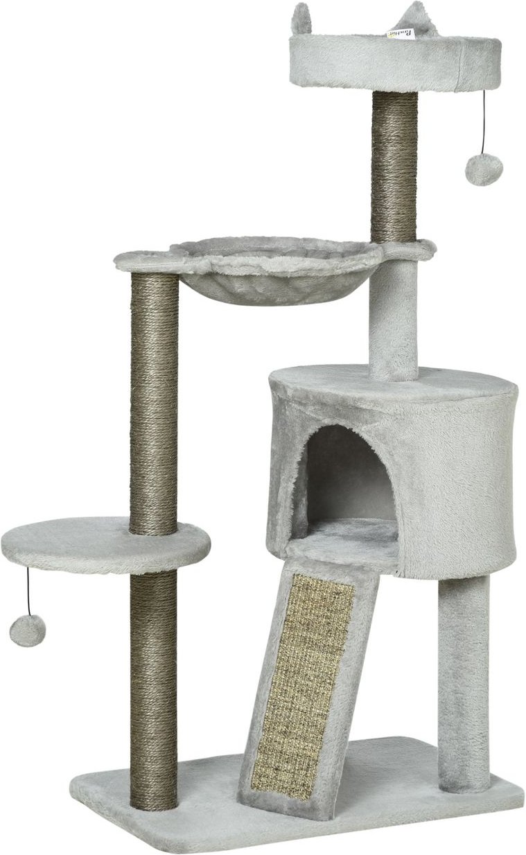 Kratzbaum 113 cm Katzenbaum mit Katzenhöhle Katzenkratzbaum Hellgrau