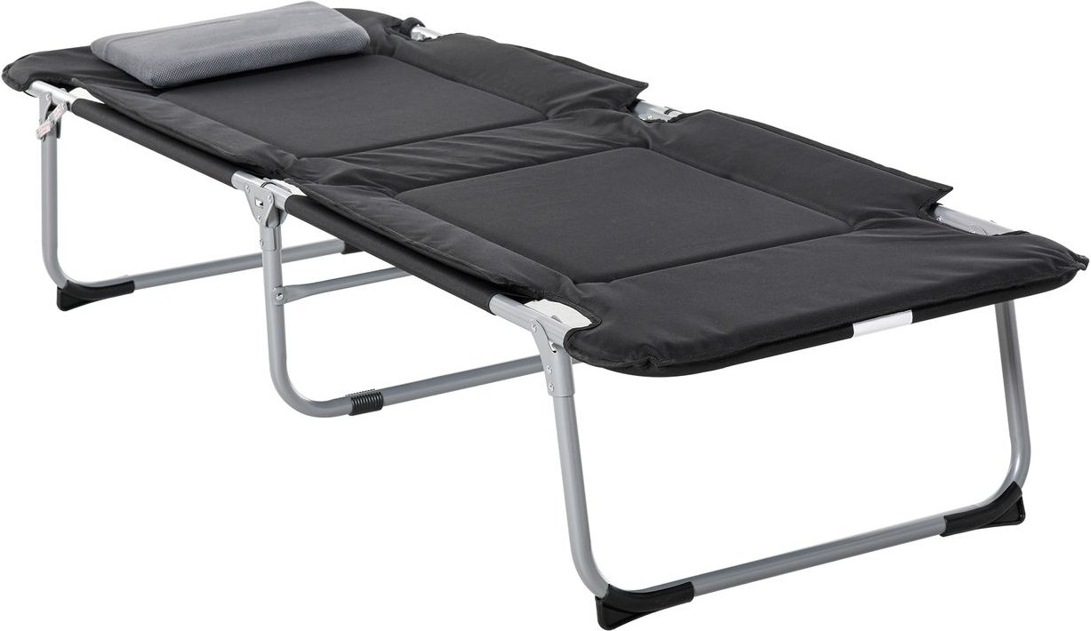 Campingbett Feldbett Klappbett mit Kissen inkl. Tasche Schwarz+Silber 183 x 66 x 33 cm