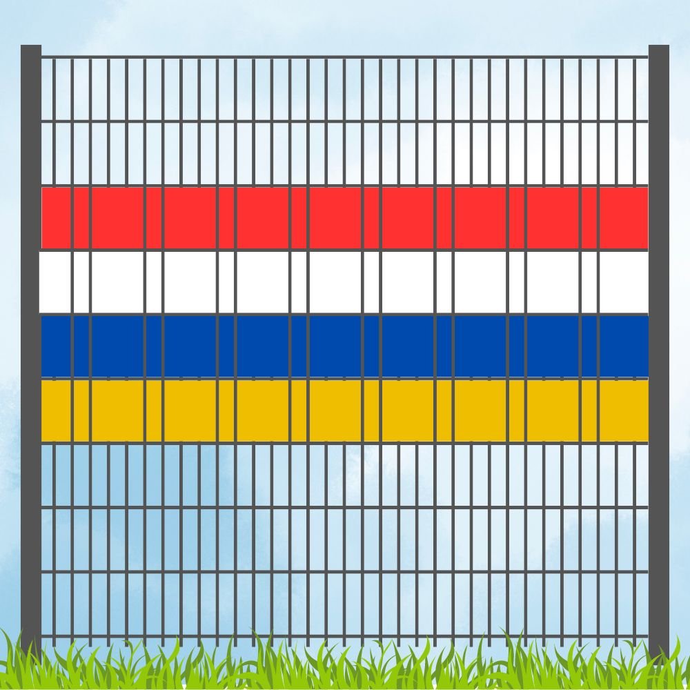 Sichtschutzstreifen Fastnachtsfarben Rot-Weiß-Blau-Gelb Volle Streifenbreite