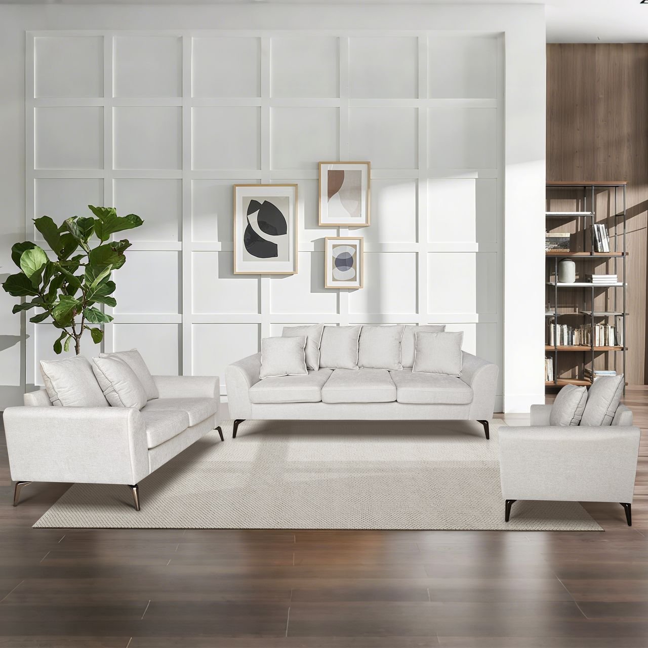 3tlg. Sofa-Set mit Kissen - Beige