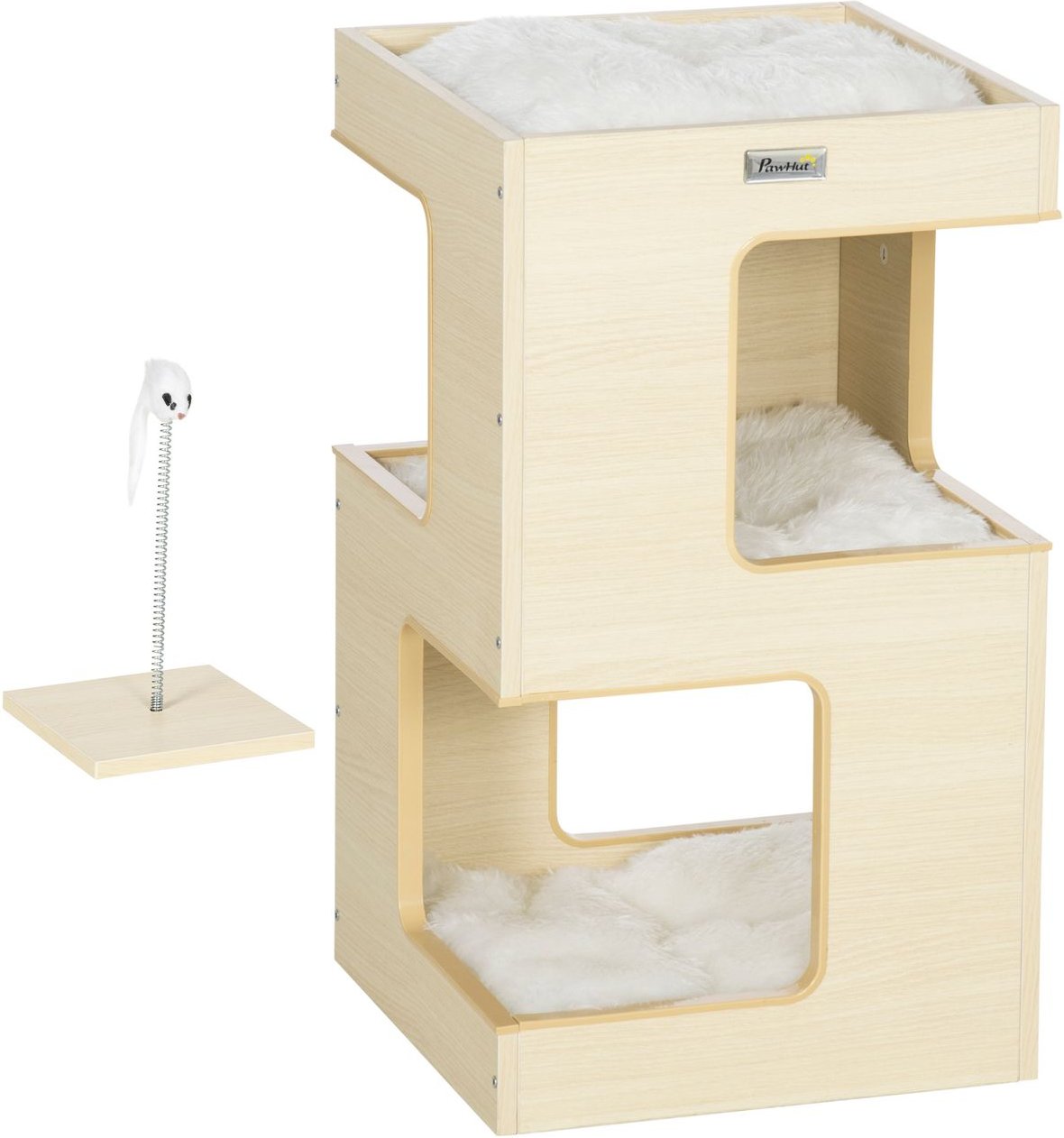 Thumbnail - Katzenhöhle, Katzenhütte, 3-stufiger Katzenschrank mit Kissen, Eiche