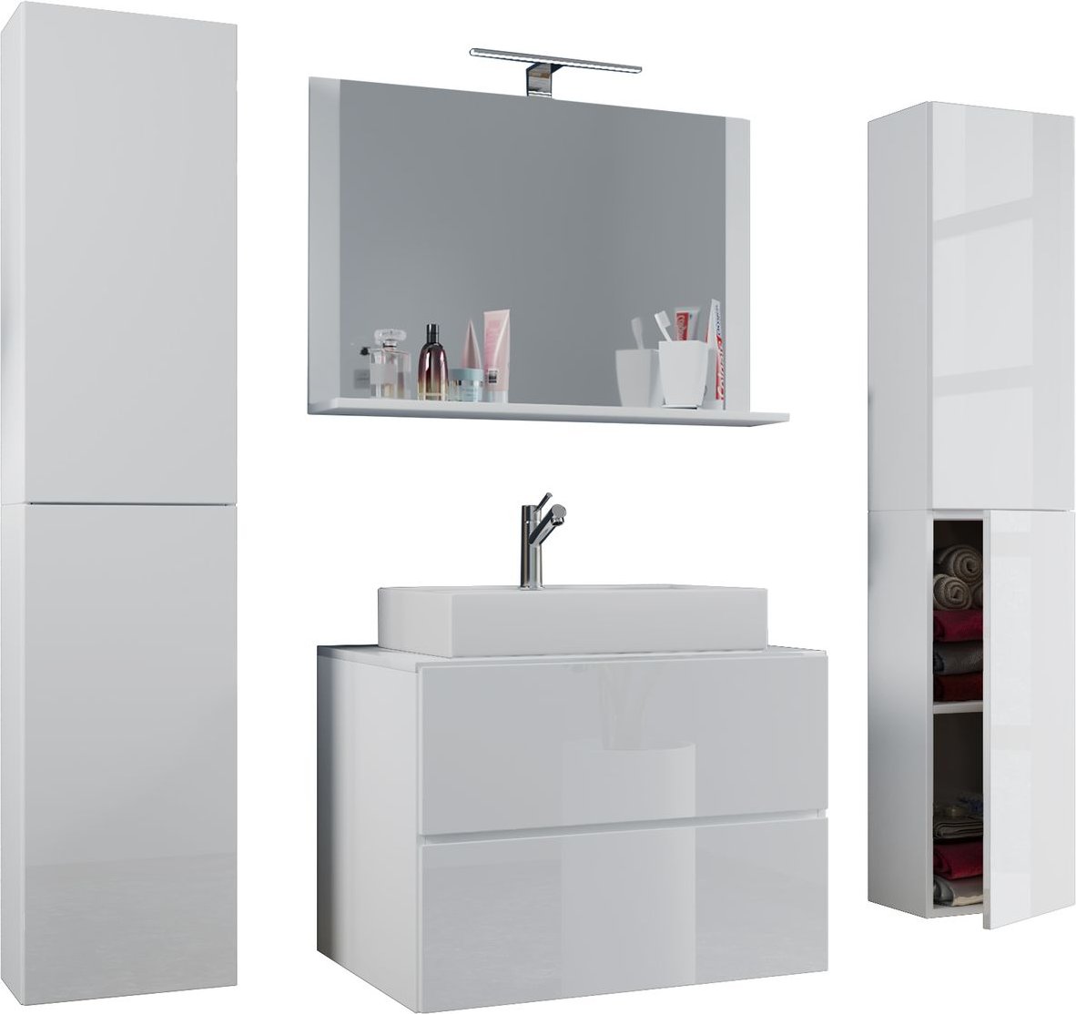 Thumbnail - Badblock Lendas XL 80cm Unterschrank + Spiegel + 2 Seitenschränke Weiß