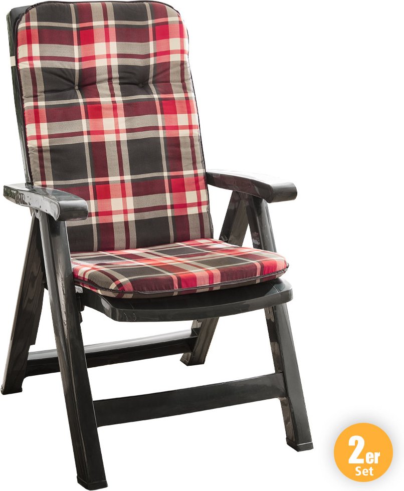 Solax-Sunshine Hochlehner-Polsterauflage, je ca. 116 x 50 x 5 cm - Karo Rot, 2er-Set