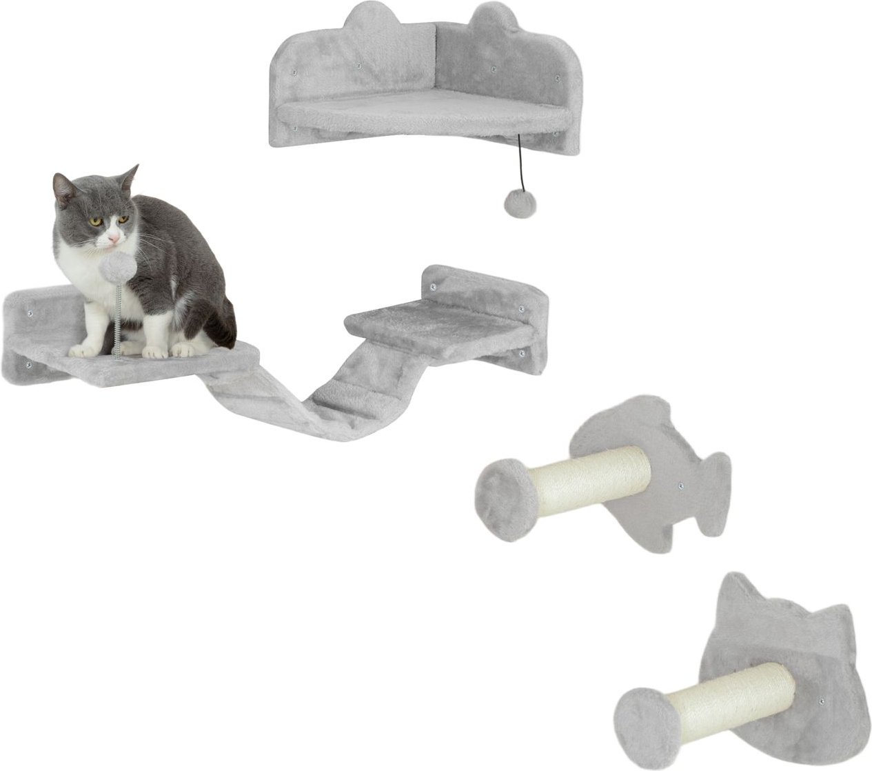 PawHut Katzen Kletterwand Set, 4-tlg. Katzenmöbel Sisal, für Katzen bis 5 kg