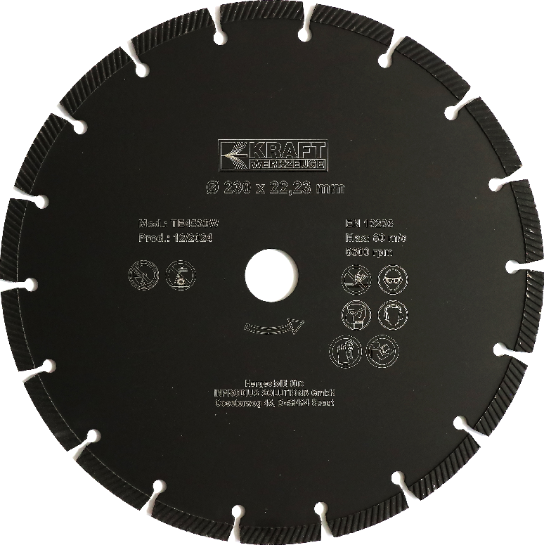 Diamant-Trennscheibe Ø230 mm, Trockenscheibe und feine Welle